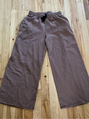 Boohoo wide leg sweatpants brown womens XL fleece lined lounge pants cozy casual